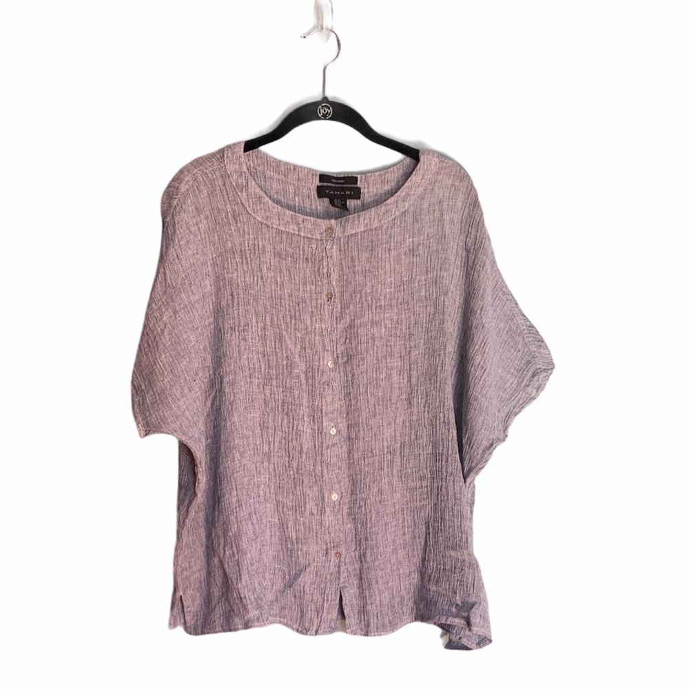 Tahari 100% Linen Oversized Tunic Top Blouse Size XSmall Gauze Nautical Office